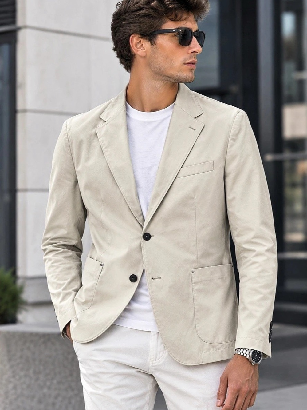 Manuel Ritz Tech-Core Technical Stretch Blazer Cream Size 52